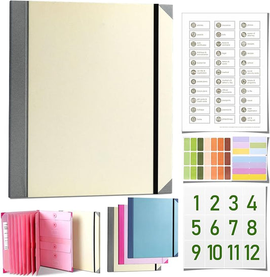 The Life Book Document Organizer - Binder for Important Documents, 2026 New Portable Multi-Pocket Filing Folder, for Storing Certificates, Passports, Photos, and Letters (Khaki 2in)