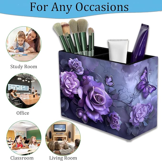Pen Holder and Anti-Slip Mouse Pad Combination, Makeup Brush Storage Box, Tableware Storage Box, Suitable for Office and Home - Purple Rose
