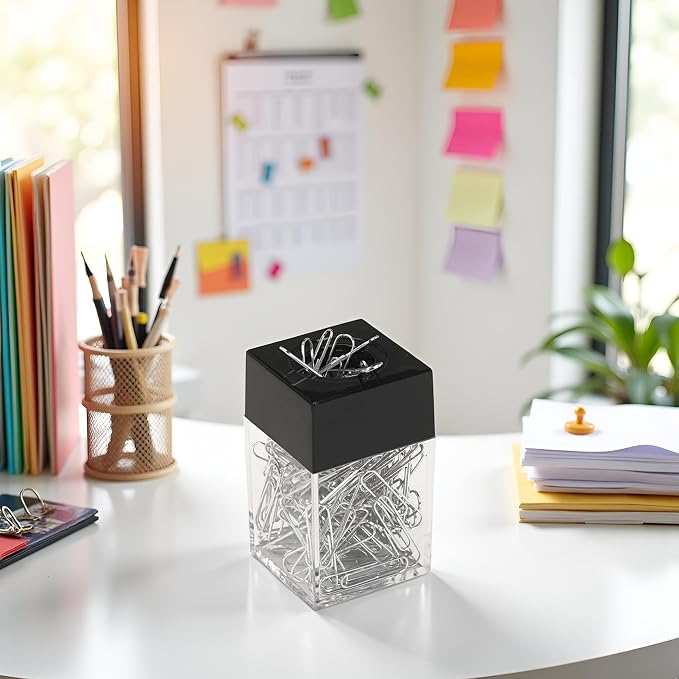 Black Magnetic Paper Clip Dispenser Holder Paperclip Dispenser for Desk, School, Office, Desk Supplies Holders and Dispensers Desk Accessories and Workspace Organizers Office and School Supplies