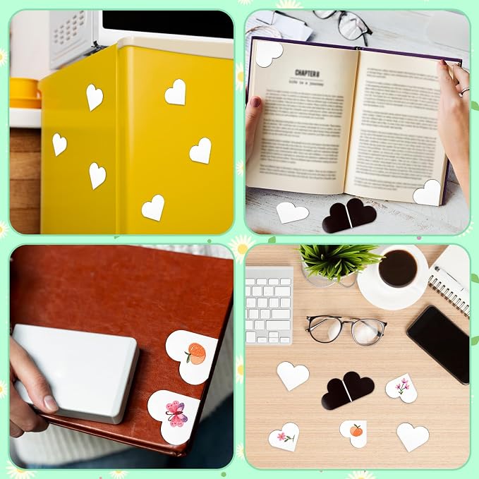 Hooqict 48Pcs Heart Magnetic Bookmarks Book Mark Sublimation Magnet Blanks Bookmark Page Clips Bulk for Reading Women Book Lovers Gifts Student Teacher School Office Supplies