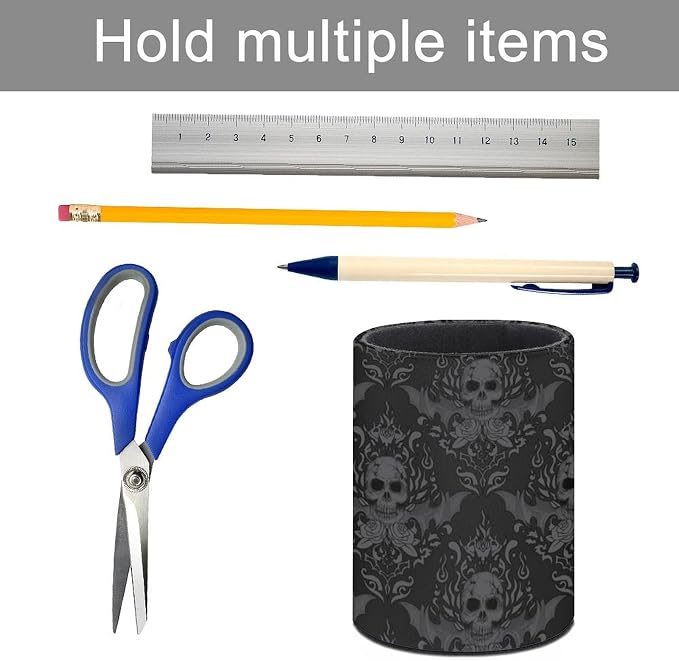 Gothic Skull Pen Holder Pencil Organizer Cute Pencil Cup Desk Decor Makeup Brush Holder PU Multifunctional Office Suppliesfor Home Classroom School