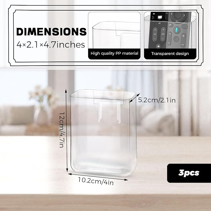 LELE LIFE 3Pcs Remote Control Holder Wall Mount, Adhesive Clear Acrylic Remote Holder Pen Pencil Dry Erase Marker Makeup Brush Holder Organizer for Office Home Storage, Small