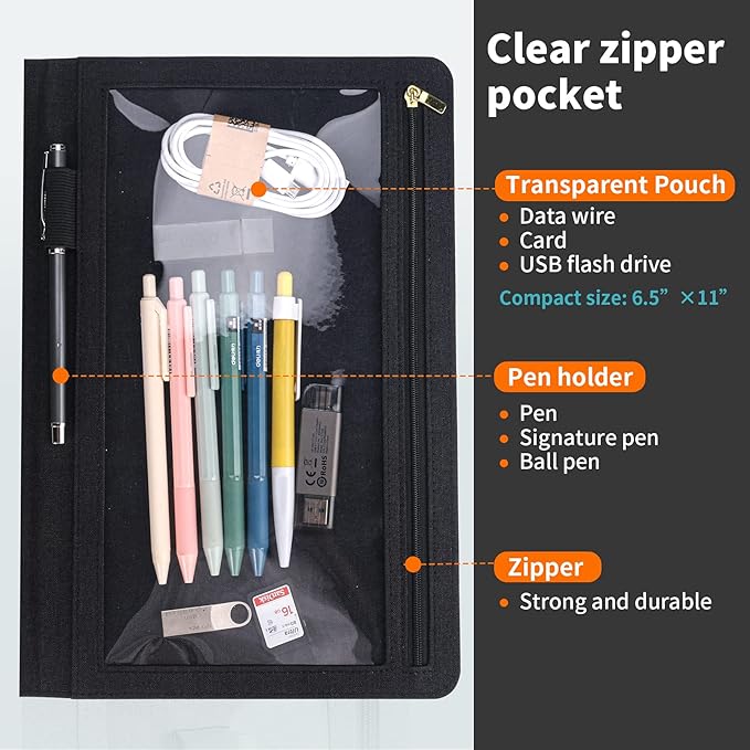 Trifold Planner Cover for Rocketbook Smart Notebook | Fits Letter Size/A4/8.5x11 Inch | Waterproof Portfolio Organizer with File Storage & Accessory Protection (Black)