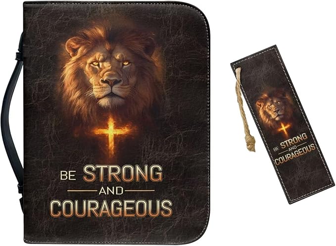 Cool Lion and Cross Psalms PU Bible Cover for Women Girls- Bible Case with Leather Bookmark (Set of 1) - Bible Study Supplies for Home, Office Large