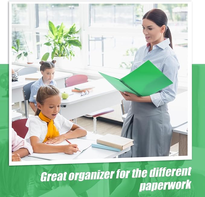 Seajan 8 Pcs 10 Pocket Folder Green Sturdy Plastic Spiral Portfolio Multi Pocket Folder Organizer Document Folders Plastic Spiral Project Organizer for School Office