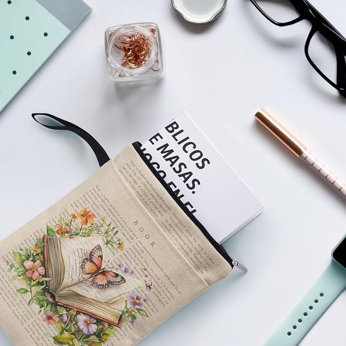Bookish Butterfly Flower Book Sleeve Pouch for Women Friends Book Lovers Librarian Lovers Bookish Group Club with Pocket Handle, Book Covers Gifts for Women Teacher Graduation Birthday Gifts