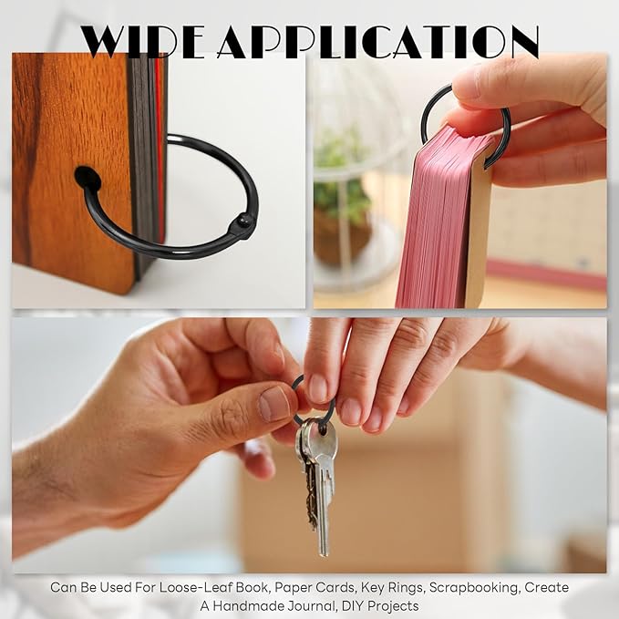 100 Pack 2/3 Inch Binder Rings, Black Book Rings Index Card Ring, Metal Ring Binder Clips Key Rings Paper Rings for Office, School, Home (Black, 15mm)