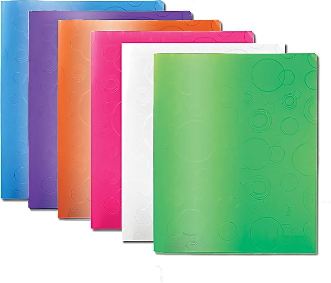 BAZIC Products Assorted Bubble Embossed Poly 2-Pocket Folder, Standard Letter Folder, for School Office Documents, Set of 6