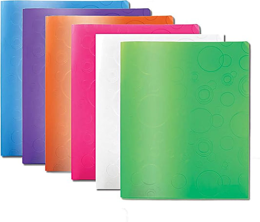 BAZIC Products Assorted Bubble Embossed Poly 2-Pocket Folder, Standard Letter Folder, for School Office Documents, Set of 6