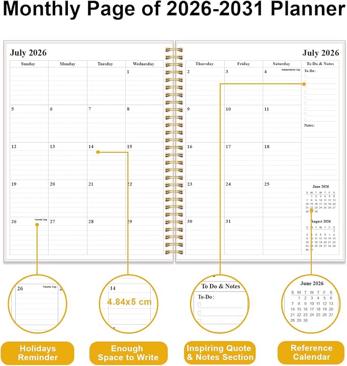 2026-2031 Monthly Planner - 60 Month PLanner Calendar from July 2026 to June 2031, 5 Year Planner 2026-2031 with Flexible Cover, Inner Pocket, Perfect for Home | School | Office, 8.5" x 11", Green Leaf