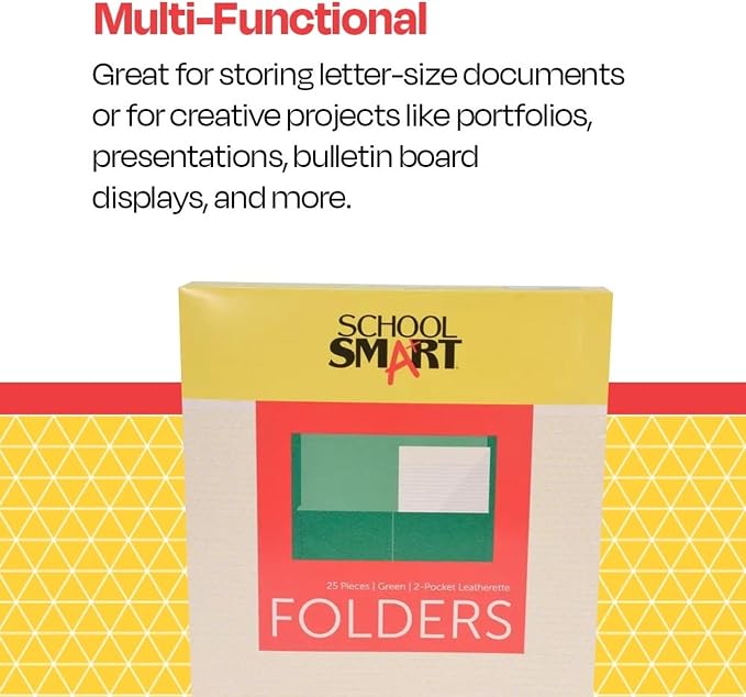 School Smart 2-Pocket Folders with No Brads, Green, Pack of 25