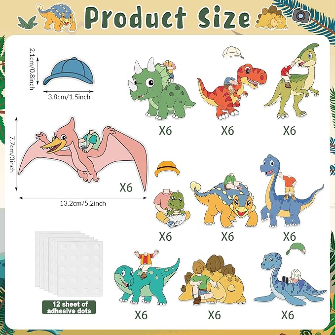 60pcs Dinosaur Theme DIY Cutouts Dinosaur Bulletin Board Decoration Set Cute Dino Jungle Paper Cut-Outs Classroom Decor for Boy Girl Classroom DIY Photo Craft Kindergarten School Wall Door Supplies
