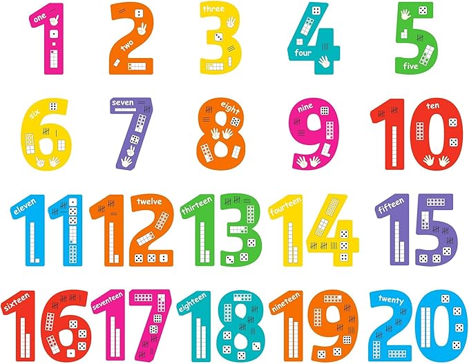 20Pcs 13In Colorful Jumbo Numbers Bulletin Board Set 1-20 Cutouts for Classroom Wall Decoration Learning School Educational Teaching Tool Supplies
