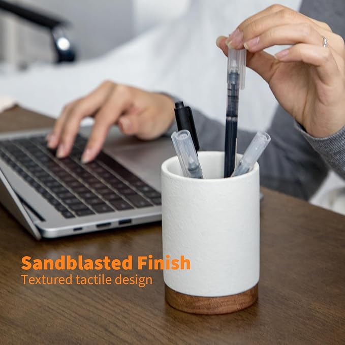 Ceramic Pen Holder for Desk, Pencil Cup Organizer and Makeup Brush Holder, Pen Cup Office Desk Accessories(White,Set / 1)