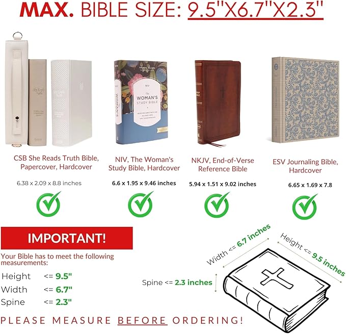 Bible Cover Case for 7 X 9 inch Books, Bible Cases for Woman, Standard PU Leather Bible Covers for Women w/Shoulder Strap, Zipper Closure, Ideal for Christian Art Gifts Bible Cover, Grey