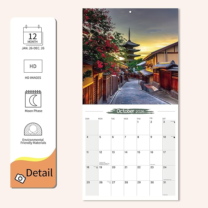 Wall Calendar 2026 Planner Calendar - Japan Hangable Monthly Wall Calendar with Large Blocks for Organizing & Planning, Academic Schedule, Home, Office & Family, Thick & Sturdy Paper (12"x24" Open)
