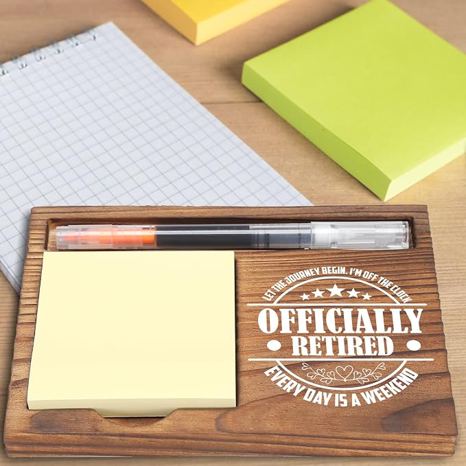 Officially Retired Sticky Note Holder, Retirement Gifts for Retirees, Personalized Let The Journey Begin Desk Organizer EDP160