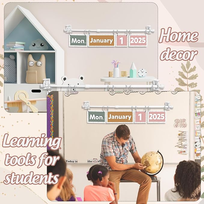 FYSUIMU Boho Calendar Bulletin Board Set Flip Calendar with 54 Cards & Adjustable Holder for Back to School Classroom Home Office DIY Decoration Supplies