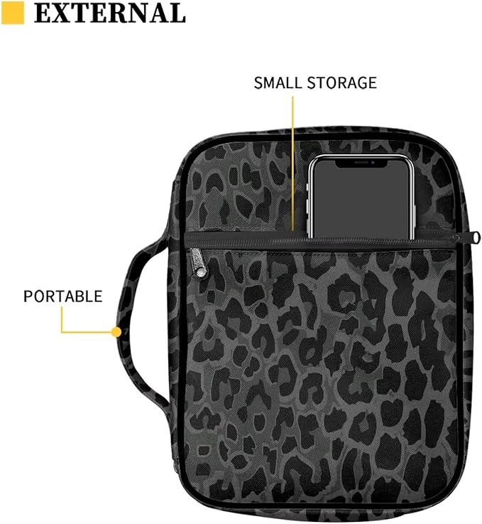 Suobstales Black Dark Green Leopard Print Bible Cover Carrying Book Case Church Bag Bible Protective with Handle, Portable Bible Bags Bible Protective Holder for Women Men