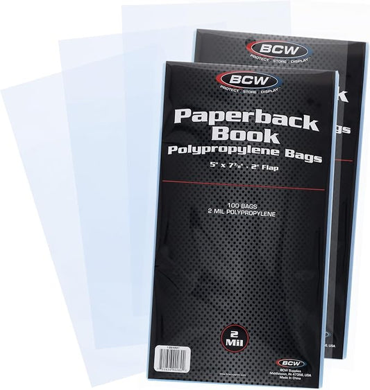 BCW Paperback Book Bags - 200-Pack | 5 x 7 3/8 Inches | Crystal Clear Polypropylene, Acid-Free Protection for Your Pocket Paperbacks | Book Covers for Paperbacks