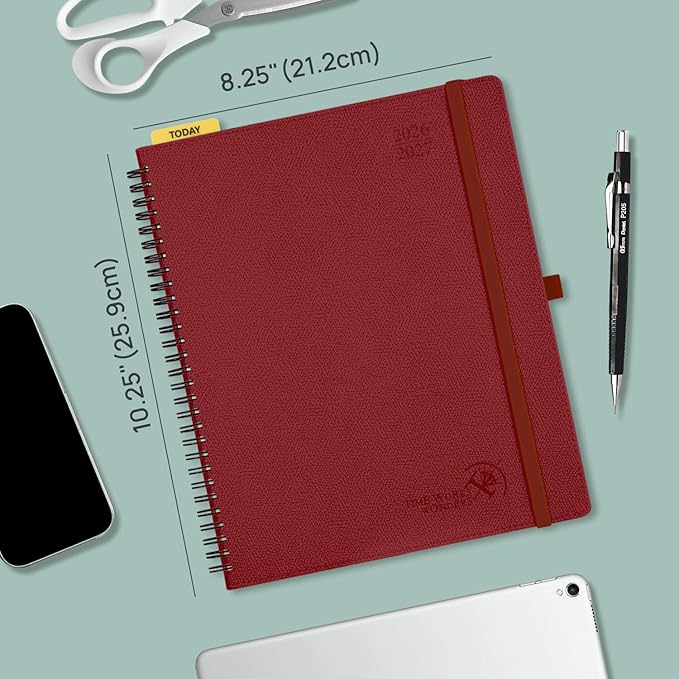 POPRUN 2026-2027 Academic Weekly Planner, Large 8.5" x 10.5" Horizontal Layout Calendar Agenda from July 2026 to June 2027, Softcover Appionment Book with Monthly Tabs, Spiral Bound, Inner-Pocket - Black
