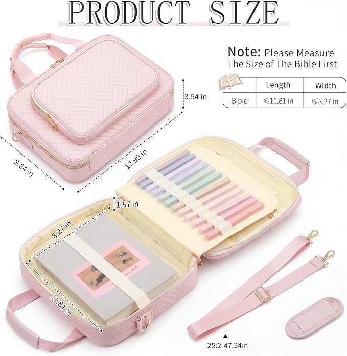 Bible Bag for Women, Large Bible Cover Case with Study Supplies,Girls Carrying Case with Highlighters, Pens, Bible Tabs, Sticky Notes, Christian Gifts for Girls, Mom, Easter Mothers Day Religious Gift