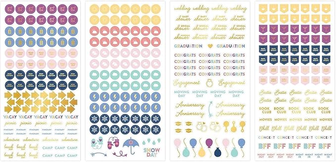 Blue Sky Every Day & Every Occasion 2200+ Sticker Pack, Planner and Calendar Pack, 4.49” x 9.06”, Full Color and Gold Foil, 24 Sheets