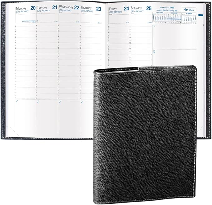 Quo Vadis 2026 Trinote - Weekly Planner - 13 Months, Dec. to Dec. - 7 x 9 3/8" - Grained Faux Leather Club Black Cover - Productivity Appointment Planner