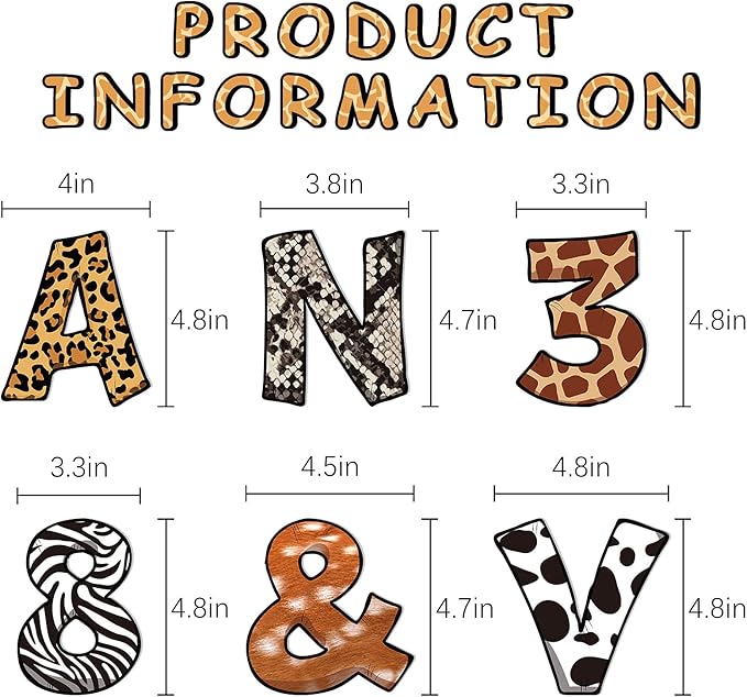 40 Sheets Safari Animal Prints Letters Cutout 4.8 Inch Jungle Bulletin Board Letters and Number Accents with Glue Point Dots for Classroom Baby Shower Safari Jungle Birthday Party Decors