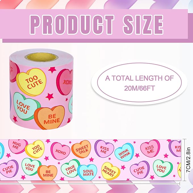 JarThenaAMCS 66Ft Valentine's Day Bulletin Board Border Conversation Heart Border Trim Self Adhesive Colorful Heart Bulletin Board Stickers for School Classroom Chalkboard Wall Party Decor