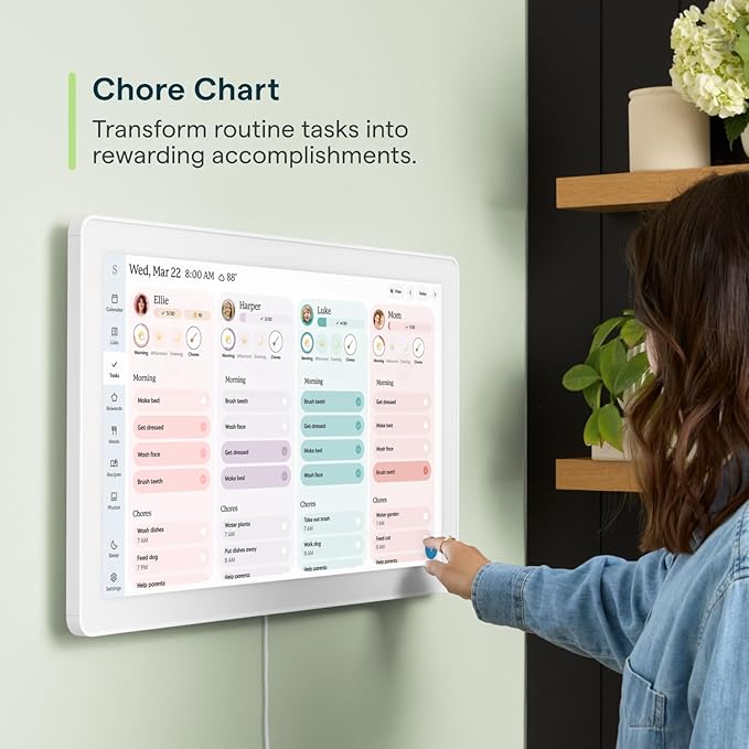 Skylight Calendar Max: 27-Inch Smart Digital Calendar & Chore Chart, Family Organizer with Interactive Touchscreen Display – Wall Mountable in Portrait or Landscape, Classic White Frame