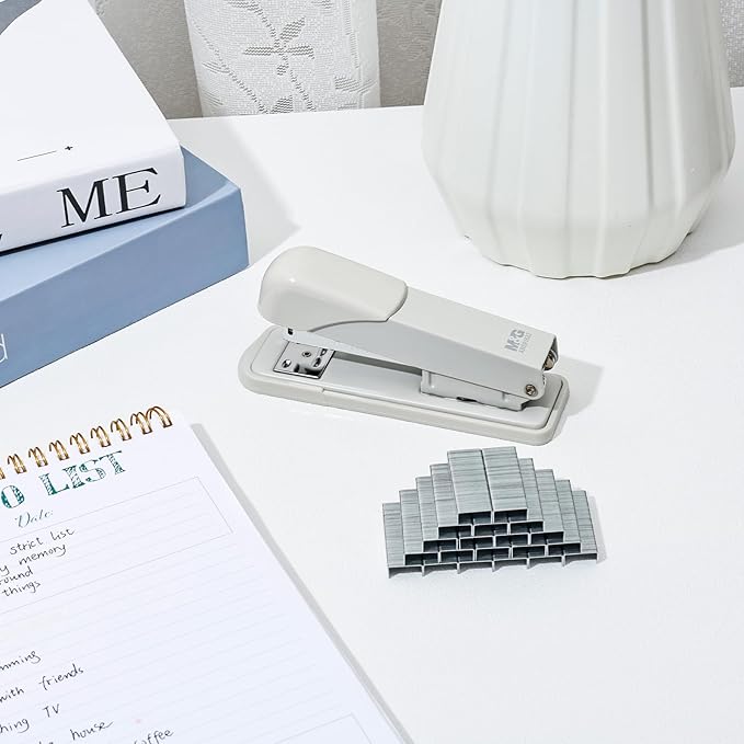 M&G Desktop Staplers, Desk Stapler with 2000 Staples, 25 Sheets Capacity, Metal Office Staplers for School Office Home, No Jam, Non-Slip (Grey)