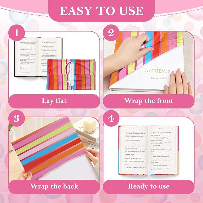 6 Pack Stretchable Book Covers, Jumbo Book Covers for Paperbacks Hardcover Books up to 9 x 11 Inches, Reusable Washable Protective Fabric Books Sleeves, Donuts