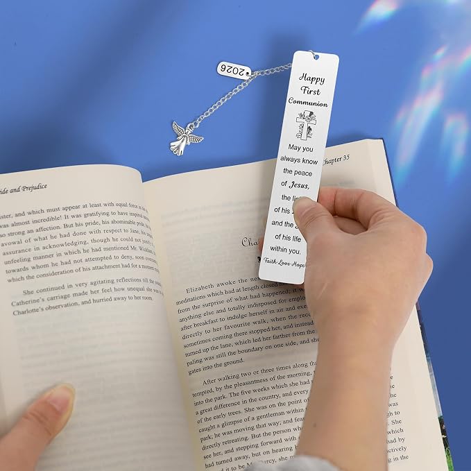 First Communion Bookmark,Tumwisk First Communion Gifts for Girls Angel Chain Bible Book Mark Christians Easter Bookmarks for Kids, Bookmarks for Women Inspirational Teenage Confirmation Baptism Gifts