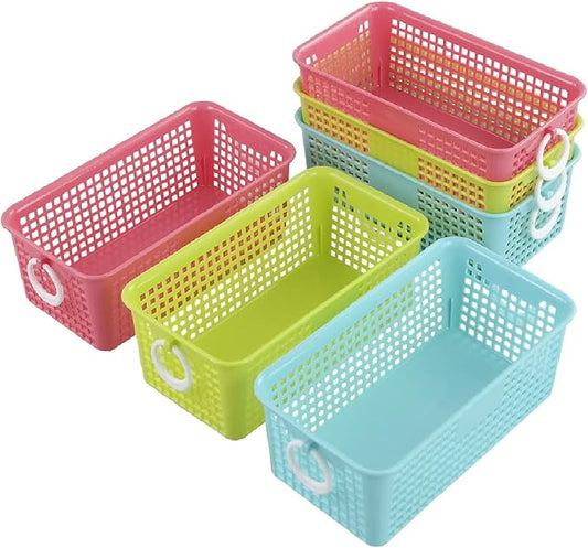 6 Packs Colorful Small Plastic Rectangle Storage Baskets, Kitchen Classroom Office Bedroom Baskets