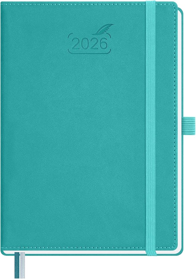 BEZEND 2026 Planner Weekly and Monthly (6" x 8.5") Daily Calendar with Hourly Timeslots & Tabs (Jan-Dec) Note & Expenses, Pen Holder, Inner Pocket, Vegan Leather Hardcover - Turquoise