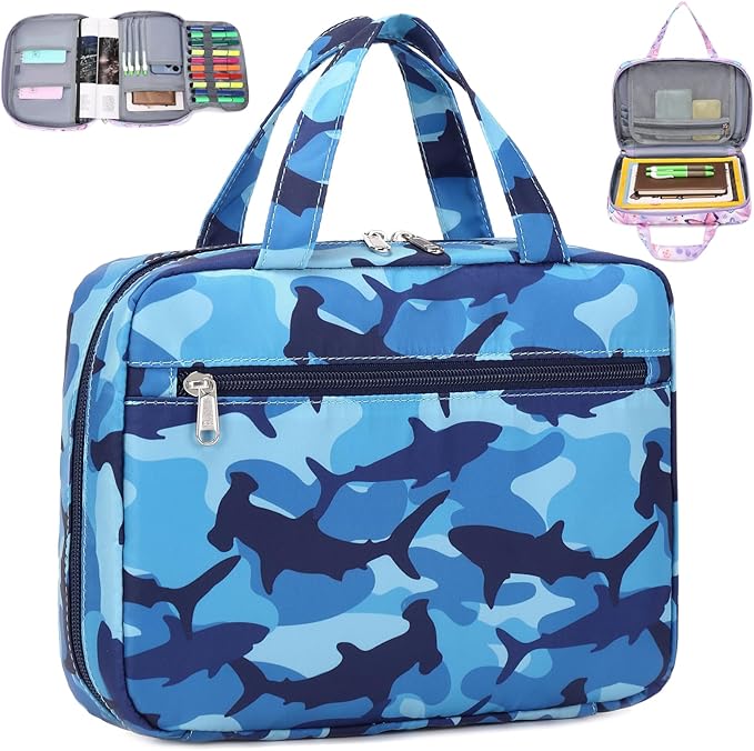 Octsky Bible Cover Case for Boys Bible Carrying Book Case Church Bag Bible Protective With Handle Gift For Kids (Shark Blue)