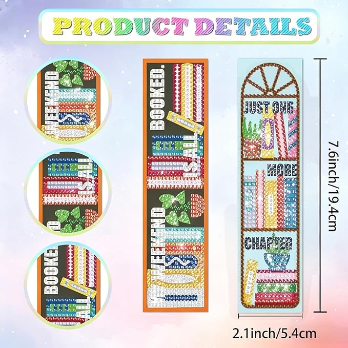 6Pcs Reading 5D Diamond Art Bookmarks Shelves Books Motivational Diamond DIY Painting Bookmarks Rhinestones Beaded Acrylic Tassel Bookmark for Adult Beginner Crafts