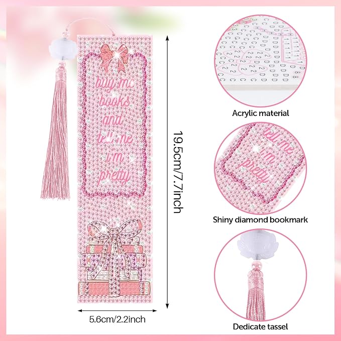 8 Pieces Christian Bible Verse Diamond Art Bookmarks 5d Christian Beaded Bookmark Acrylic Tassel Bookmark for DIY Making Beginners Adults Arts Craft Supplies (Pink Bow-1)