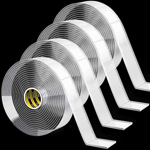 4 Pack Heavy Duty Double Sided Mounting Tape, Strong Adhesive Strips Clear Washable Reusable Transparent Tape for Home Office Decor Indoor (0.59" x 9.84FT/Roll)