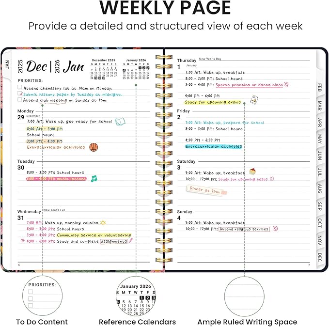 2026 Planner, Weekly and Monthly Calendar Planner for Women, Jan 2026 - Dec 2026, Hardcover Planning Agenda book with Tabs, Spiral Bound, Inner Pocket, Perfect for School Office Supplies, 8.5" x 11" - Garden Bird