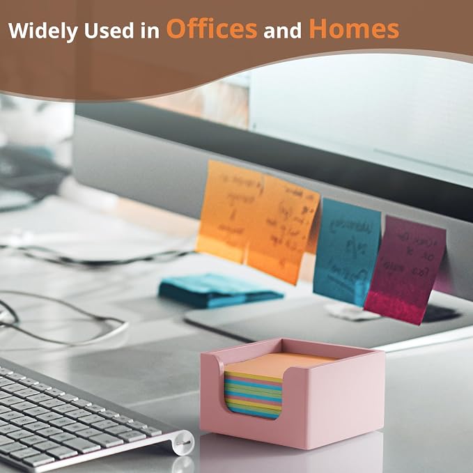 Sticky Note Holder, Wooden Note Dispenser for Office Desk Accessories, Self Stick Note Pad Holder, Memo Pad Holder Dispenser Organizer for School Office Desk Supplies, Pink