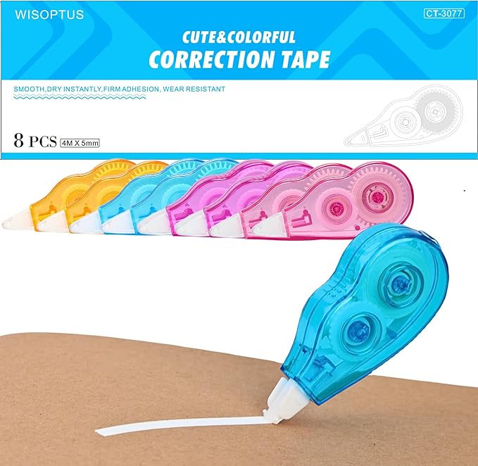 8-Count Pack Correction Tape, 13.12ft, Easy to Use Mini Correction Tape, Dry Instant Tear-Resistant and Silent, School Office Supplies, Multicolor