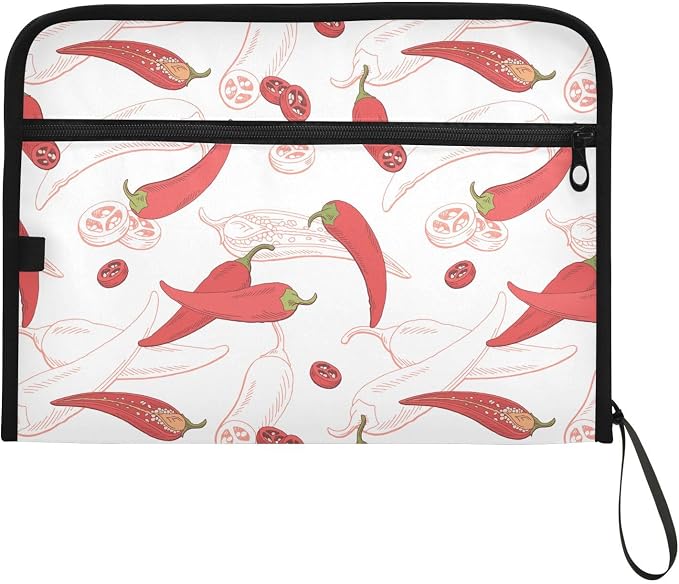 Chilli Pepper Red Sketch File Folders,Plastic Folders with 13 Pockets,Expandable File Folder for Documents School Students Office,Aesthetic Folder with Labels A4 Letter Size