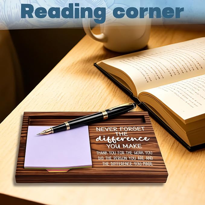 FOUGSTA New Job Office Gifts for Women, New Beginnings Gifts for Women, Chapter Present for Friend,Wooden Notepad Pen Holder With Inspirational Quotes,16.5 x 12 x 1.5 cm,XXN9