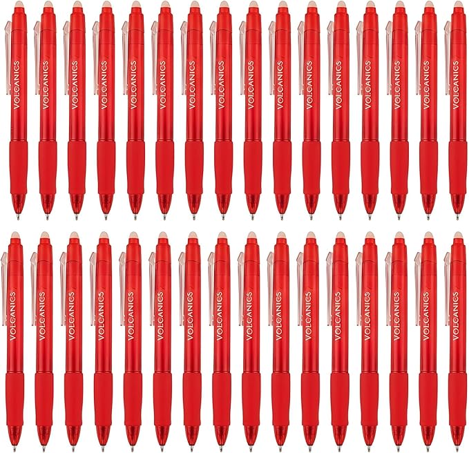 Volcanics Erasable Gel Pens Red Ink, 0.7MM,36 Pack Retractable Clicker Gel Ink Pen, Fine Point Smooth Writing for Office Work Journaling