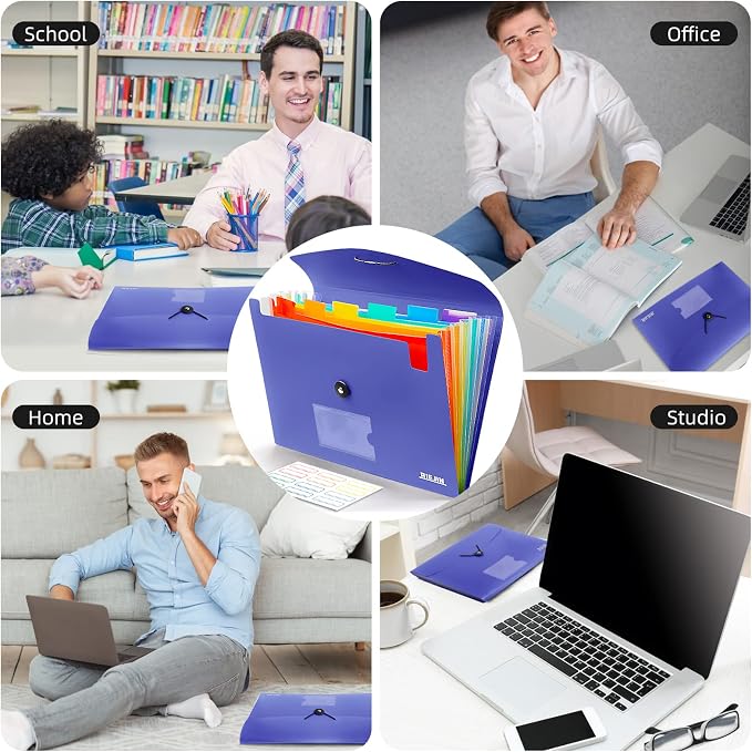 Accordian File Organizer 7 Pocket Expanding File Folder with Labels, Plastic Expandable File Folder for Documents Letter Size A4 Papers - Blue