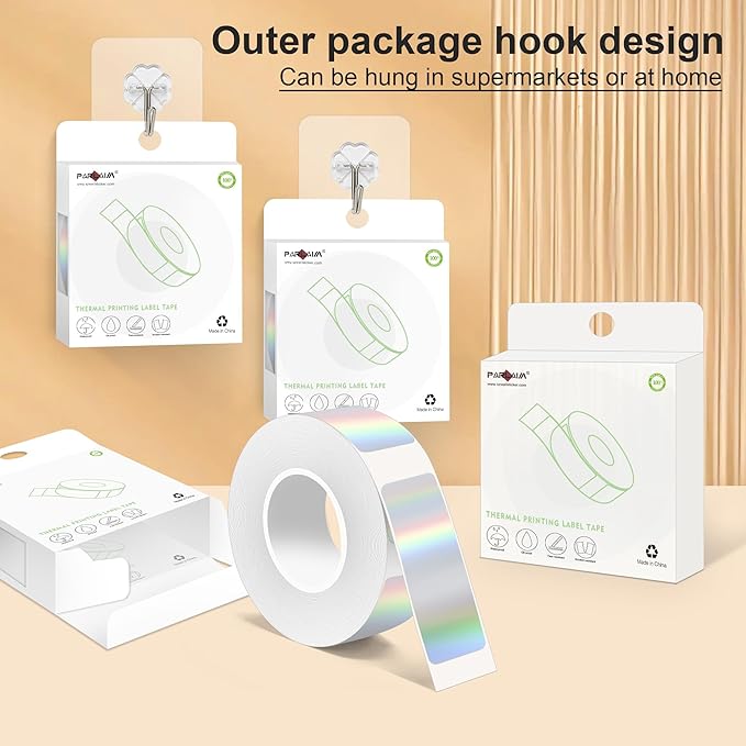 PARLAIM 14 X 40mm (0.55"x1.57") Tear-Resistant Thermal Label, 4 Rolls 640pcs OEM Label Tape Replacement Compatible with D30 Label Maker Perfect for Home/Office/School, Holographic Sliver