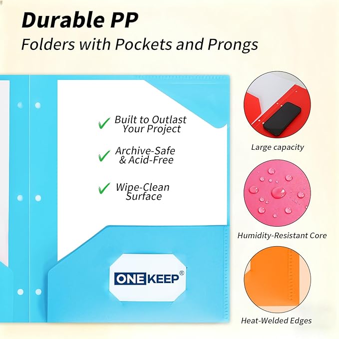 16 Pack Plastic Folders with Pockets 3 Hole Punched, Assorted Colors – Durable 2-Pocket Plastic folders for 3 Ring Binder Folder, Letter Size Folders for Office, High School & Back to School