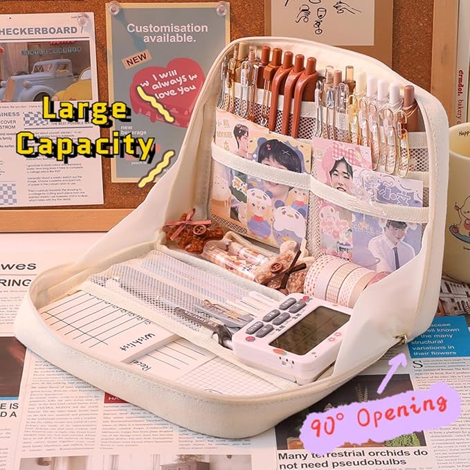 Fcteap Pencil Case Pouch Box Cute Kawaii Large Capacity Aesthetic Zipper Pen Holder Organizer Bag for Office Workspace Supplies Desk Accessories Travel (Light Pink)